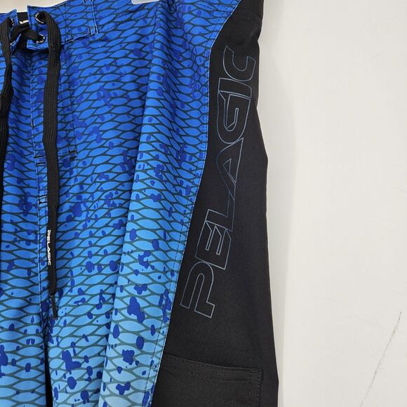 Pelagic Swim Boardshorts Men 38 Blue Fish Camo Offshore Fishing Trunks Surf - Picture 3 of 8